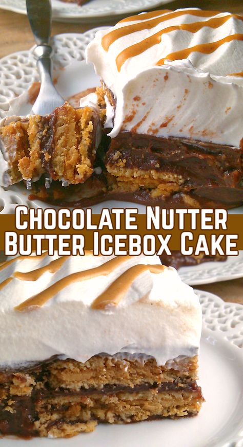 Butter Butter Icebox Cake, Peanut Butter Torte Dessert Recipes, Chocolate Nutter Butter Icebox Cake, Nutter Butter Ice Box Cake, Peanut Butter Cookie Dessert, Nutter Butter Icebox Cake, Nutter Butter Cake, Peanut Butter Eclair Cake, Nutter Butter Dessert