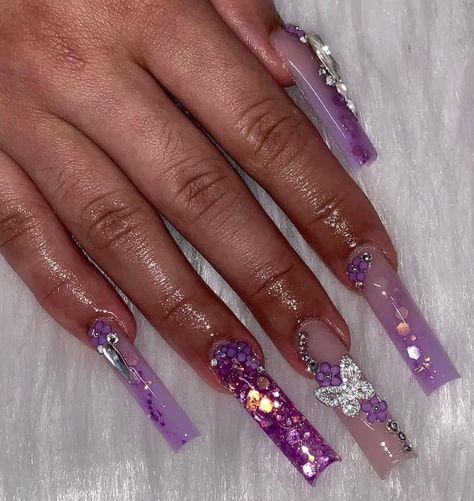 Baby Shower Nails, Quince Nails, Flare Nails, Hoco Nails, Butterfly Rhinestone, Butterfly Nails, Red Acrylic Nails, Dope Nail Designs, Pretty Nail Art Designs