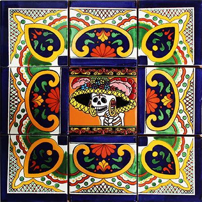 Pola Mexican Tile Set Backsplash Mural Tile Murals Kitchen, Bathroom Courtyard, Mexican Tile Backsplash, Mexican Tile Bathroom, Backsplash Mural, Mexican Tiles, Copper Mirror, House Remodeling, Copper Table