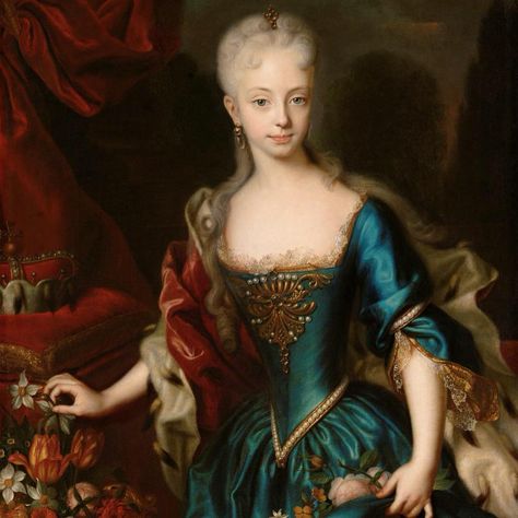 “Empress Maria Theresa as a Child,” c. 1727, oil on canvas, Kunsthistorisches Museum, Vienna Peter Lely, Lady Elizabeth, Paul Poiret, Maria Theresa, Maria Magdalena, Georgian Era, 18th Century Fashion, Grey Dress, Downton Abbey