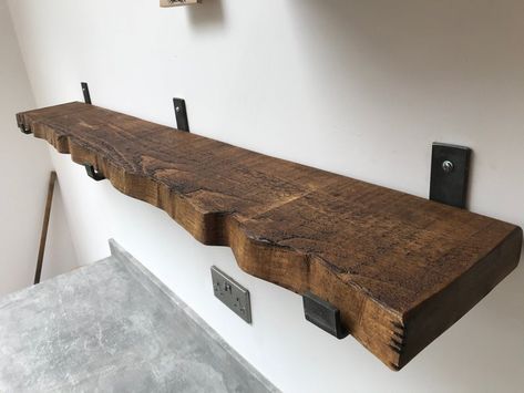 Rustic Hallway Table, Live Edge Shelves, Timber Shelves, Bracket Shelf, Plasterboard Wall, Rustic Console Tables, Rustic Shelf, Narrow Console Table, Console Design