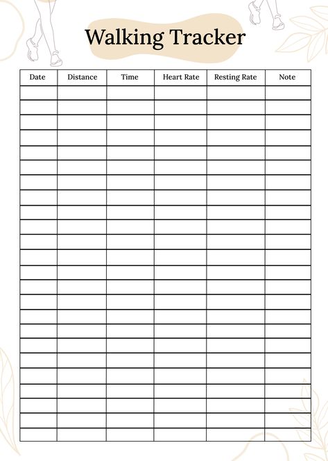 Walking tracker Walking Tracker Printable Free, Walking Chart, Therapy Tracker, Walking Journal, Walk Tracker, Miles Tracker, Walking Tracker, Walking Exercise Plan, Training Tracker