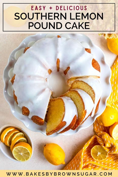 Treat yourself and your family to big lemon flavor with this amazing Southern Lemon Pound Cake recipe.  The combination of fresh lemon zest and lemon juice, and creamy lemon glaze ensures fresh citrusy taste in every bite. This moist, tender pound cake is the perfect way to satisfy your sweet tooth. Get the recipe at the Bakes by Brown Sugar blog and bask in the joy of baking your very own Lemon Pound Cake from scratch! Mini Lemon Bundt Cakes, Perfect Cake Recipe, Lemon Bundt Cake Recipe, Lemon Pound Cake Recipe, Bundt Cake Recipe, Lemon Bundt Cake, Lemon Cake Mixes, Lemon Glaze, Cake Recipes From Scratch