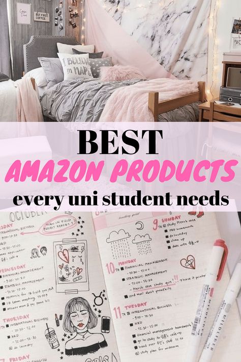 Products from Amazon every uni student needs #uni #fresher #dorm Uni Essentials, Uni Bedroom, University Essentials, University Rooms, Uni Dorm, University Tips, Student Bedroom, Uni Student, Student Dorm