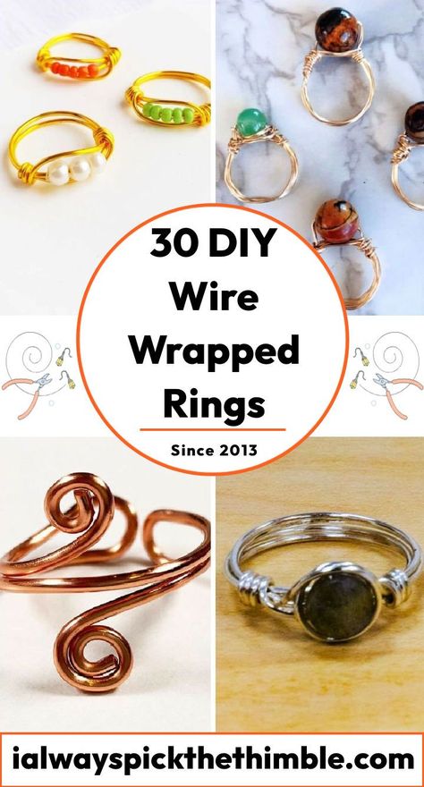 30 DIY Wire Wrapped Rings: Easy Ring Making Tutorial Wrapped Wire Rings, Wire Jewellery Diy, Diy Wire Rings Tutorial Easy, Diy Wire Jig, Wire Jewelry Tutorial Step By Step, Wire Rings Tutorial Easy, Diy Wire Rings Tutorial, How To Make A Ring, Easy Wire Rings