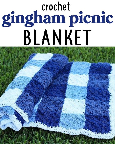 Ya know what I love particularly during the warmer weather? Picnics! This blanket is just perfect for that! It looks so cute in any color. #crochet #diy #beginner #sewrella #ginghamblanket #picnicblanket #freepattern Gingham Picnic Blanket, Crochet Patterns For Summer, Crochet Gingham, Corner To Corner Crochet Pattern, Gingham Picnic, Crochet C2c Pattern, C2c Crochet Pattern Free, Plaid Crochet, Corner Crochet