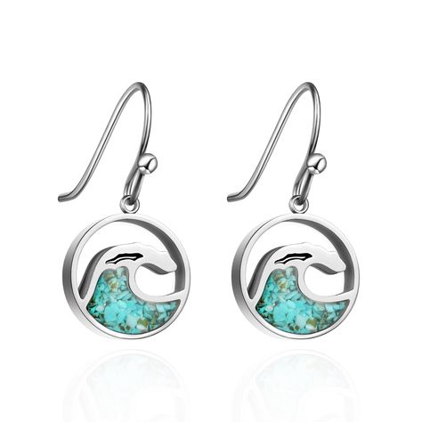 PRICES MAY VARY. ❤OCEAN WAVE EARRINGS - Dainty small wave dangle earrings featuring beautiful ocean wave charm and vibrant green turquoise stone color. Life is like waves, it has rises and falls. Every time a wave falls, it rises again and again. Don't let the waves crash down and destroy you. You need to pick yourself up and get ready for the next wave, this wave earrings is to bring us confidence, courage and hope. ❤TURQUOISE DANGLE EARRINGS - Inspired by the nature, these gorgeous turquoise e Wave Earrings, Turquoise Jewelry Earrings, Ocean Earrings, Summer Beach Jewelry, Earrings Beach, Beach Earrings, Turquoise Earrings Dangle, Pick Yourself Up, Blue Sodalite