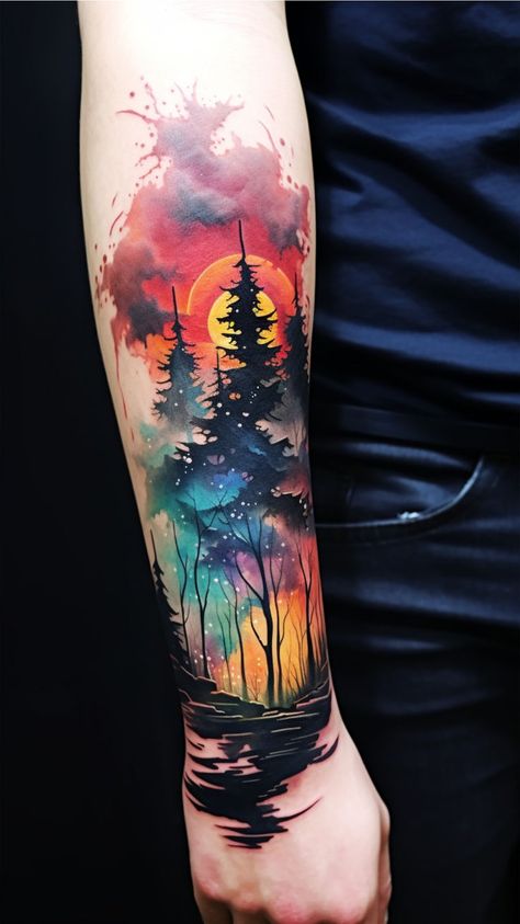 Immerse yourself in the vivid beauty of nature with our breathtaking forearm tattoo, capturing the essence of a colorful forest scene! 🎨✨ Join our Telegram channel for an array of vibrant designs that celebrate the diverse hues of the woodland. 📲���🌳 Subscribe now and let your ink radiate the serenity of nature's palette on your forearm canvas! #ColorfulNatureTattoo #VividInkExpressions #Tattoo #TattooIdeas #ForestTattoo Leaves Forearm Tattoo, Forearm Forest Tattoo, Woodland Tattoo, Scene Tattoo, Bright Tattoos, Colorful Forest, Wicked Tattoos, Forest Tattoos, Sketch Tattoo Design