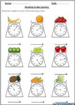 Measuring weight in grams Language: English Grade/level: 2 School subject: Math Main content: Mass Other contents: Mass in grams Math Measurement Activities, Measurement Worksheets, 3rd Grade Math Worksheets, Measurement Activities, Math Sheets, 2nd Grade Math Worksheets, Math Measurement, Math Challenge, 2nd Grade Worksheets