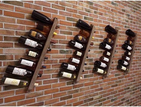 Wooden Wall Mounted Wine Rack, Rustic Floating Shelves Wine Bottle Holder Kitchen Organization and Wine Storage for Bar, Storage, Dining Room Wall Home Décor (Color : Brown-90cm/8 Bottles, Size : 4P Small Wall Wine Rack Ideas, Bar Liquor Display Shelves, Wall Mounted Wine Rack Ideas, Whiskey Bottle Display, Wine Shelves Wall, Wine Display Wall, Kitchen Wine Storage, Wall Wine Rack Ideas, Wine Holder Wall