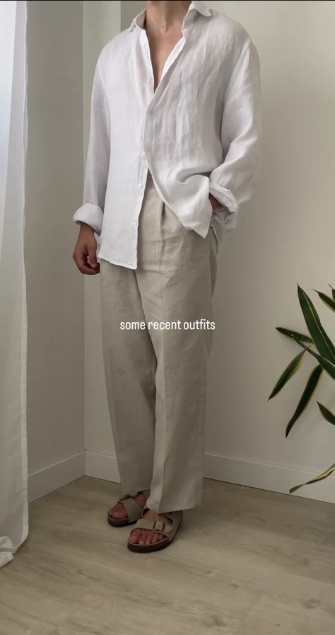 Men Linen Outfit Summer, Linen Outfit Summer, Old Money Men, Money Men, Linen Outfit, Minimalist Fashion Men, Classy Outfits Men, Breathable Clothes, Mens Casual Outfits Summer