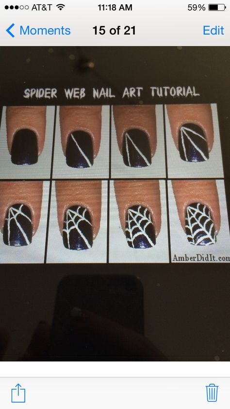 Nails Halloween October Simple Ideas, Easy Nail Designs For Beginners Halloween, Simple Skull Nail Art, Spiderman Inspired Nails Simple, Web Nails Halloween, Easy Spider Web Nail Art, Cute Pumpkin Nails Short, Easy Nail Halloween Designs, Halloween Nail Designs Red And Black