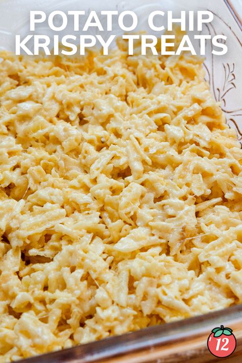 Potato Chip Krispies, Potato Chip Crispy Treats, Potato Chip Bars, Rice Krispie Treats With Potato Chips, Potato Chip Treats, Potato Chip Candy, Potato Chip Krispy Treats, Potato Chip Rice Krispie Treats, Crushed Potato Chip Recipes