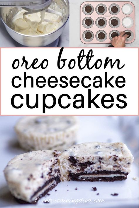 Oreo Bottom Cheesecake, Mini Cheesecake Cupcakes, Oreo Cheesecake Cupcakes, Cheesecake Cupcakes Recipe, Sour Cream Cheesecake, Oreo Cheesecake Bites, Mini Oreo Cheesecake, Oreo Cheesecake Cookies, Cookies And Cream Cheesecake