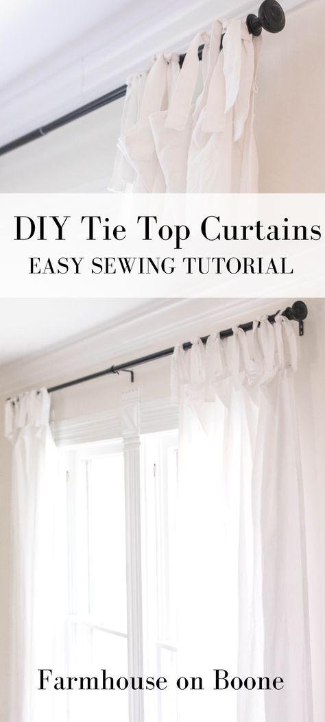 Tie Top Curtains, Small Bathroom Window, Diy Drapes, Curtain Sewing Pattern, Curtain Tutorial, Simple Sewing Tutorial, Make Curtains, Tie Up Curtains, Homemade Curtains