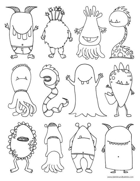 Monsters Coloring Pages, Fargelegging For Barn, Funny Creatures, Art Handouts, Free Halloween Coloring Pages, Painting Stones, Monster Craft, Monster Coloring Pages, Monster Drawing