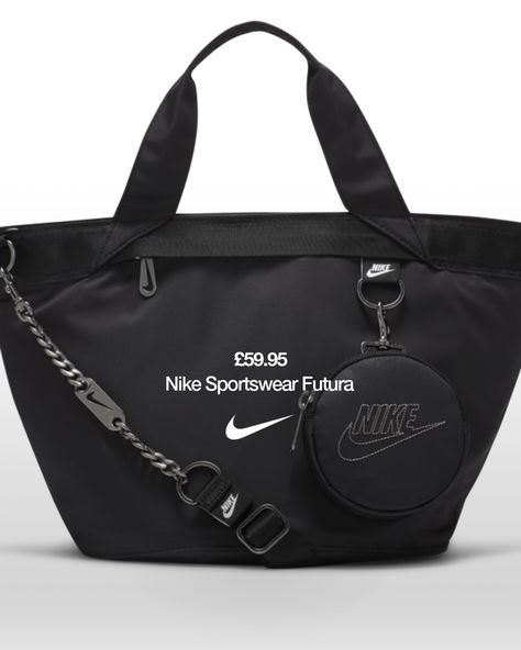 Designed to match your flash, the Nike Sportswear Futura Tote elevates a Nike favourite with polished metal accents, a satin lining and a removable clip-on accessories pouch.The large main compartment with zip closure secures your stuff, while additional pockets inside and out help keep you organised on the go.This product is made from at least 50% recycled polyester fibres. Halloween Jars, 95 Nike, Coach Horse And Carriage Tote, Metal Accents, Accessory Pouch, Womens Tote, Grey Fashion, Back To Black, Nike Sportswear