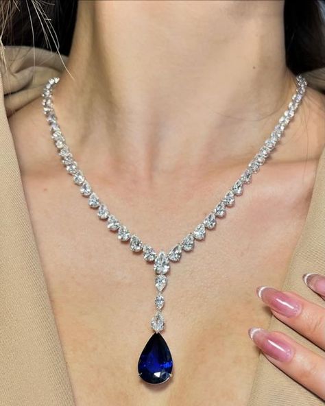 Ori Vechler on Instagram: "Extremely Excited To Share With You One Of Our Latest Projects💙🙌🏼 Diamonds And Sapphire Necklace Masterpiece.  38ct White Diamonds Necklace Matched With Over A 20ct Royal Blue Sapphire Pear Made For A Very Special Someone😇" Sapphire And Diamond Necklace, Blue Diamond Necklace, Sapphire Diamond Necklace, White Diamond Necklace, Jewelry Wishlist, Blue Sapphire Necklace, Diamonds Necklace, Special Someone, Sapphire Necklace