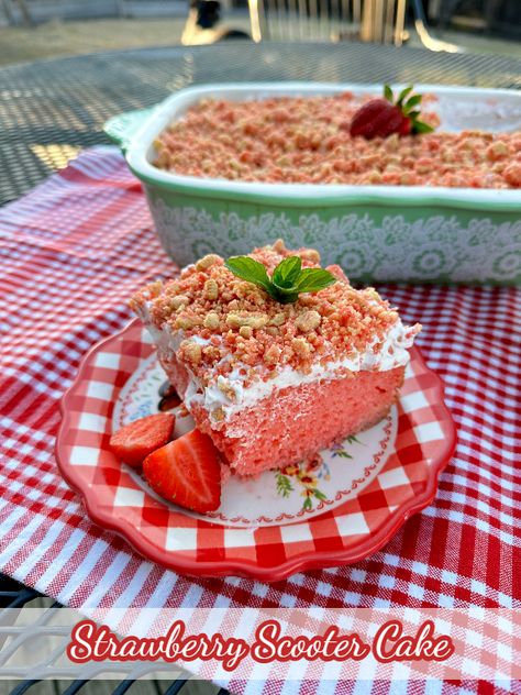 Strawberry Scooter Cake — Mommy's Kitchen Scooter Cake, Lemon Chiffon Pie, Salad Strawberry, Chiffon Pie, Strawberry Crunch Cake, Cowboy Beans, Cake Lemon, Crunch Cake, Lemon Chiffon