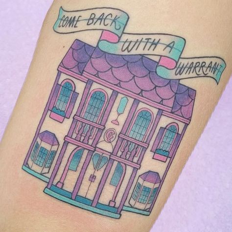 Doll House Tattoo, Barbie Flash Tattoo, Barbie Movie Tattoo, Dollhouse Tattoo, Barbie Tattoo Ideas, Chanel Tattoo, Flash Tattoo Sleeve, Come Back With A Warrant, Barbie Tattoo