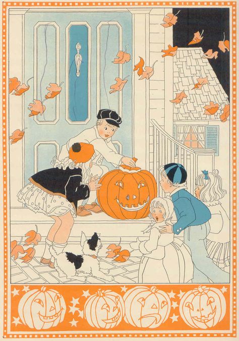 gold country girls: "Jack-O'-Lantern" by Dorothy Aldis Old Fashioned Halloween, Vintage Halloween Cards, Vintage Halloween Art, Vintage Halloween Images, Photo Halloween, Carving Pumpkins, Carte Halloween, Postal Vintage, Vintage Halloween Decorations