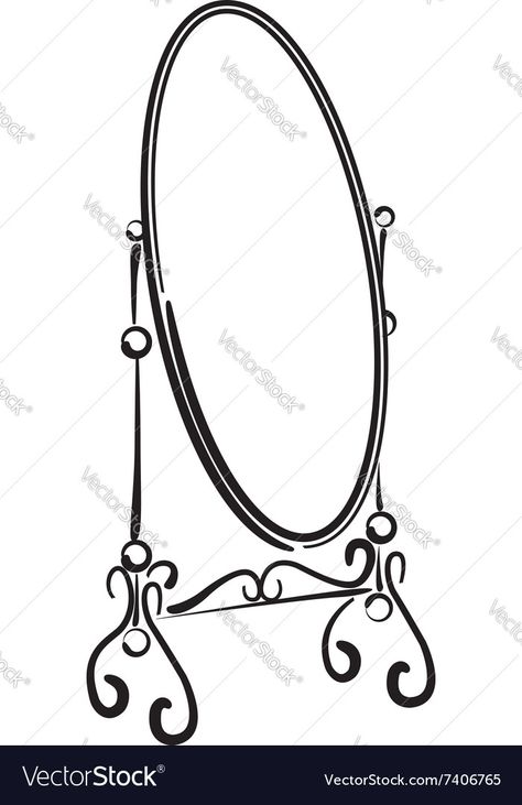 Vanity Mirror Drawing, Vintage Mirror Drawing, Mirror Art Drawing, Mirror Drawing Sketches, Big Standing Mirror, Mirror Doodle, Draw Mirror, Illustration Mirror, Mirror Sketch