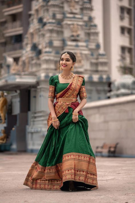 dm for my whatsapp no.9979568064 Silk Half Saree, Half Saree Function, Langa Voni, Cotton Lehenga, Saree Bollywood, Half Saree Lehenga, Stitched Lehenga, Lehenga Designs Simple, Traditional Indian Dress