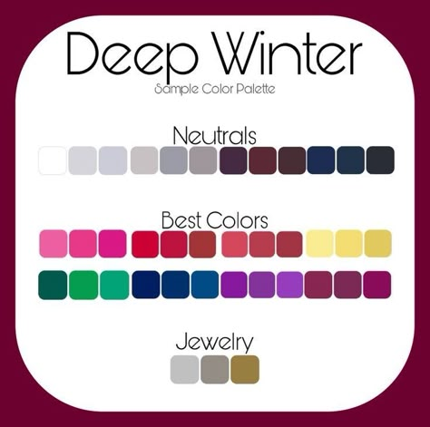 Deep Winter Wardrobe Palette, Nail Colors For Deep Winter, Deep Winter Color Clothes, Deep Winter Best Colors, Deep Winter Fashion Outfits, Color Palette Deep Winter, Deep Winter Work Outfits, Deep Winter Outfits Style, Winter Season Palette