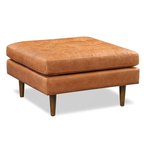 Tufted Leather Ottoman, Grey Linen Sofa, Poly & Bark, Poufs & Ottomans, Tufted Leather, Cocktail Ottoman, Leather Ottoman, Kiln Dried Wood, Extra Seating