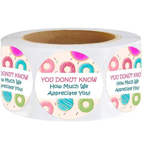 Donut Appreciation, Appreciation Stickers, Donut Sticker, Appreciation Thank You, Seal Gifts, Circle Labels, School Supply Labels, Staff Appreciation, Employee Appreciation