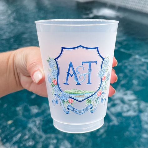 Custom Watercolor Crest Shatterproof Cups Full Color Wedding - Etsy Venue Watercolor, Watercolor Crest, Frosted Cups, Monogram Cups, Frosted Cup, Wedding Crest, Wedding Cups, Color Wedding, Wedding Monogram