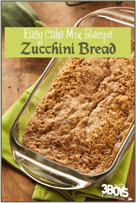 Start with a package of spice cake mix and add shredded zucchini for a "busy mom" version of sweet zucchini bread! #zucchinibread #easybreadrecipe #cakemixrecipes #3boysandadog Easy Zucchini Bread, Cake Mix Recipe, Healthy Zucchini, Easy Zucchini, Spice Cake Mix, Zucchini Cake, Zucchini Bread Recipes, Low Carb Diets, Low Carb Dessert