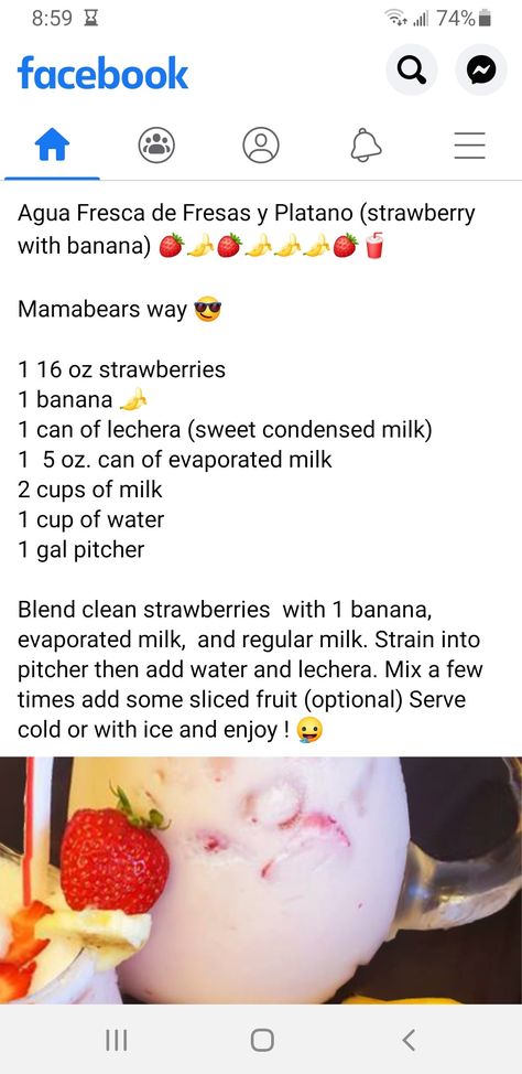 Strawberry Banana Agua Fresca, Banana Agua Fresca, Fresca Drinks, Aqua Fresca, Sweet Condensed Milk, Mexican Drinks, Punch Drinks, Thanksgiving Cooking, Banana Milk