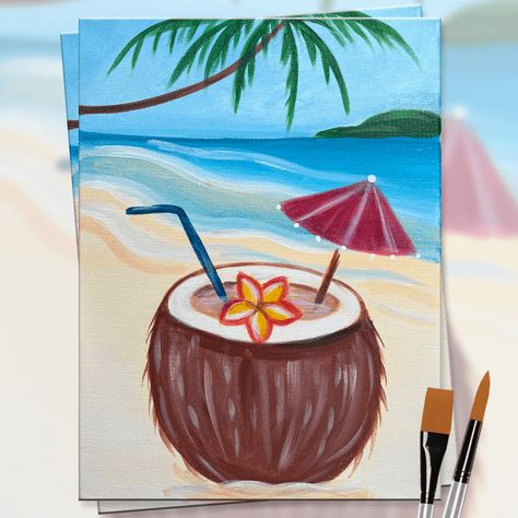 Chose your favorite piece from our painting gallery for your next event! Summertime Painting Ideas, Summer Theme Painting, Easy Summer Paintings On Canvas Simple, Summer Beach Painting, Summer Painting Ideas On Canvas Easy, Vacation Painting Ideas, Summer Painting Easy, Canvas Painting Ideas Summer, Summer Art Paintings