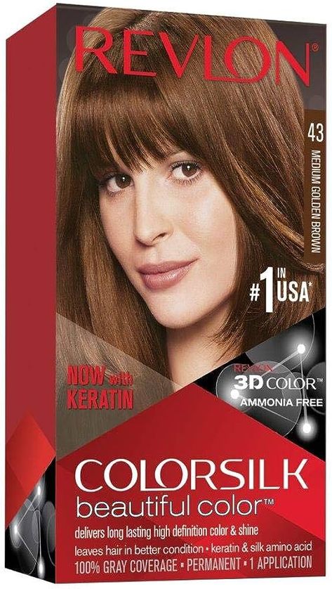 Revlon Hair Color, Medium Golden Brown, Golden Brown Hair Color, Salon Blowout, Revlon Colorsilk, Golden Brown Hair, Brown Hair Looks, Hair Color Formulas, Grey Roots