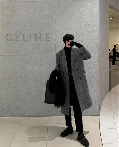 Black Korean Outfit, Korean Outfits Men, Korean Suit, Long Coat Outfit, Korean Street Fashion Men, Long Coat Men, Suits Korean, Black Outfit Men, Black Korean