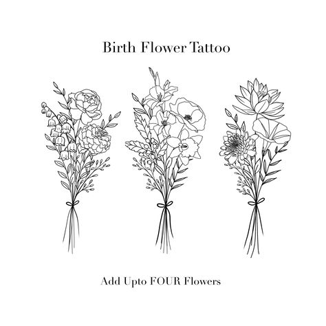 Custom Birth Flower Bouquet, Family Birth Month Tattoo Design - Upto 4 flowers Add upto seven flower here: https://www.etsy.com/in-en/listing/1214815343 Rush order 24 hours delivery: www.etsy.com/in-en/listing/1068647061 Add On Bees & Butterflies here: https://etsy.me/35V2wmY Monogram birthflower design- https://etsy.me/3Q4F1JK Cross tattoo design: https://www.etsy.com/in-en/listing/1167555908 Add Names to the Stem: https://etsy.me/3cAMCRW Coloured Birth Flower option: https://etsy.me/3PQwiLk Fo Birth Flower Bouquet Tattoo, December Flower, November Flower, Flower Bouquet Drawing, Flower Bouquet Tattoo, December Birth Flower, Birth Flower Bouquet, October Birth Flowers, September Birth Flower