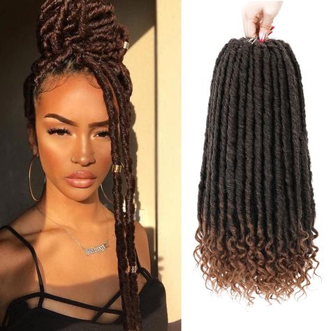 PRICES MAY VARY. 💕【Goddess Locs Hair Material】: 100% Handmade by professional braid stylists. no frizz, no chemicals, shedding free, tangle free, curly crochet hair extension for black women. 💕【Size & Color】: 24 inches long,1B-30,70g/pack, 20 Roots/pack, 6 packs/lot, Normal this is enough hair to complete you install. 💕【Goddess Locs Crochet Hair Advantages】: Made with 100% high quality low temperature hot water setting synthetic fiber, super soft and silky, itch free, shedding free, no chemic Crochet Long Curly Hair, Crochet Hair Patterns For Locs, Crochet No Leave Out, Straight Faux Locs, Faux Locs Curly Ends, Black Women Crochet, Soft Faux Locs, Pre Looped Crochet Hair, Curly Faux Locs Crochet