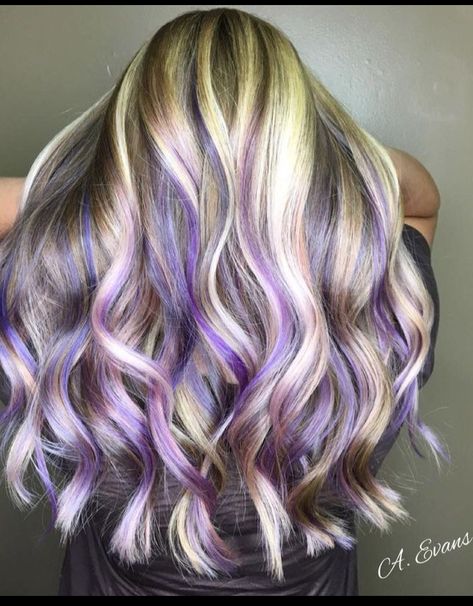 Purple And Blonde Hair, Ashley Evans, Alyssa Ashley, Colored Highlights, Wavy Hair, Blonde Hair, Highlights, At Home, Conditioner