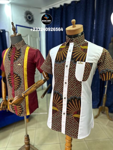 Class and Excellence 😎. Check the patterns 👌. Available on order ☎️ +233240926564. Worldwide shipping. 📍 Odorkor, Accra Ghana 🇬🇭 #MrBlue #ankarastyles #ankarafashion #africanprint #africanshirt #whiteshirt #burgandy #africanfashion #ghanafashion #ghanafashionhub #ghana #ankaraprint #whitewithankara #africanprint #africanpattern Male Traditional Shirts South African, Ghana Mens African Wear, African Attire For Men Shirts, Ankara Styles For Men 2024, African Men Fashion Ankara, African Men Fashion Shirts, Ankara Shirts For Men, Men Pants Pattern, Men African Fashion