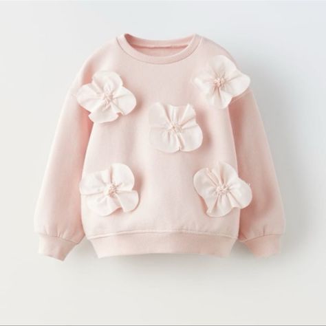 Zara Baby Toddler Kids Pink Floral Appliqu Sweatshirt Chicken Sweater, Applique Sweatshirt, Sequined Sweatshirt, Zara Outfit, Zara Baby, Disney Sweatshirts, Zara Girl, Frocks For Girls, Zara Shirt