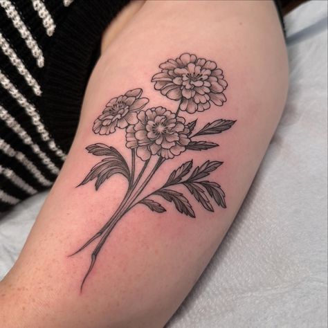 Custom marigolds with some cute little cut stems 🌟 * * * * #tattoo #tattooartist #tattooideas #blackworktattoo #blackworktattooartist #blackworktattoos #lineworktattoo #lineworktattoos #chicagotattooartist #chicagotattoo #flashtattoo Marigold Flower Tattoo, Marigold Tattoo, Chicago Tattoo, Marigold Flower, Line Work Tattoo, Blackwork Tattoo, Flash Tattoo, Blackwork, Tattoo Artists