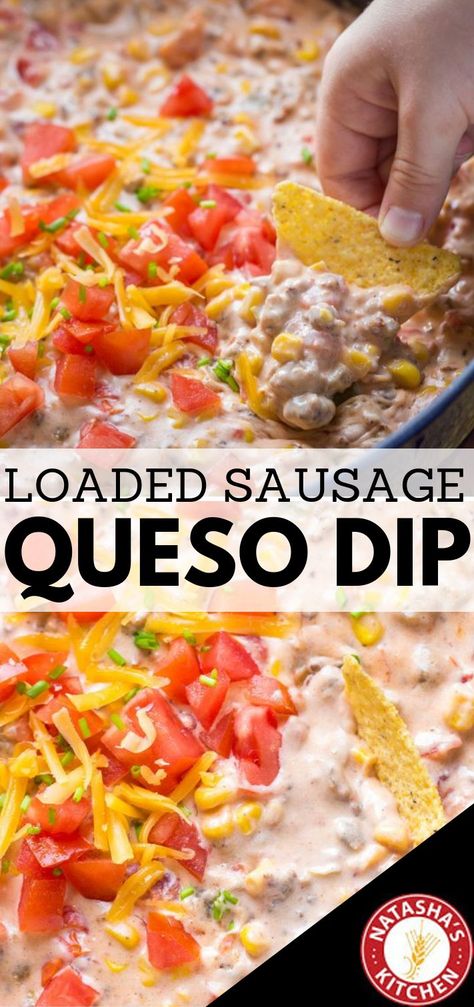 Sausage Queso Dip, Sausage Queso, Sausage Dip Recipe, Queso Dip Recipe, Corn And Tomato, Sausage Dip, Savory Dips, Queso Dip Recipes, Mexican Appetizers