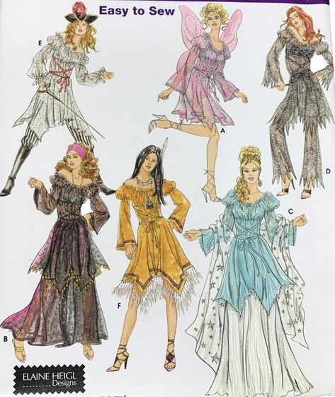 Simplicity 5363 Costume Pattern Boho Hippie Pirate Fairy Goddess 14 16 18 20 Halloween Costume Sewing Patterns For Women, Handmade Witch Costume, Goth Clothing Patterns, Free Boho Sewing Patterns, Vintage Fairy Costume, Boho Sewing Patterns Bohemian Style, Fairy Dress Sewing Pattern, Fairy Dress Pattern Free Sewing, Witchy Sewing Projects