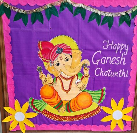 #decoration_ideas#ganesh_portrait#ganesh_decoration_board_ideas#acrylicpainting#ganeshchaturthi#2023 Ganesh Chaturthi Board Decoration Ideas, Ganesh Chaturthi Board Decoration, Ganesha Chaturthi Decoration, Ganesh Portrait, Ganesh Chaturthi Decoration Ideas, Evs Project, Ganesh Decoration, Ganesh Chaturthi Decoration, School Board Decoration