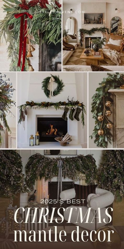 On the hunt for 2024' best Christmas mantles? These absolutely beautiful Christmas mantel ideas are a must-see - explore all of 2024's top modern Christmas decor trends and get inspired by all these super pretty Christmas decorations we'll be trying in our own homes this year. (SAVE to your Christmas decor inspiration board to shop the look later!) Christmas Mantel Inspiration, Christmas Mantle 2024, Christmas Mantle Decor Traditional, Christmas Mantels Simple, Christmas Trend 2024, Christmas Decor Trends 2024, 2024 Christmas Decor Trends, Christmas 2024 Trends Decoration, Chic Mantle Decor