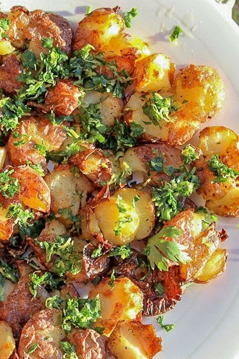 Smashed Fingerling Potatoes, Crispy Potatoes In Oven, Lemon Gremolata, Brocolli Cheese, Gf Sides, Roasted Smashed Potatoes, Crispy Smashed Potatoes, Potato Pasta, Seasoned Potatoes