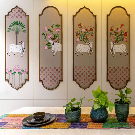 'Swapnalay' is a Home Designed with Accents of the Era Gone By | Studio Infinity Indian Room Decor, India Home Decor, Temple Design For Home, Pooja Room Door Design, Pooja Room Design, Wall Painting Decor, Room Door Design, Wall Decor Design, Interior Wall Design