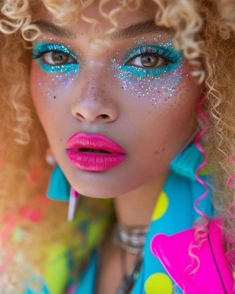 45+ Horrifying Halloween Makeup Ideas for Women - HubPages Glitter Fantasy Makeup, Rave Glitter Makeup, Fantasy Makeup Ideas Creative, Candyland Makeup, Rave Photoshoot, Carnival Makeup Ideas, Superhero Makeup, Makeup Fantasi, Makeup Goddess