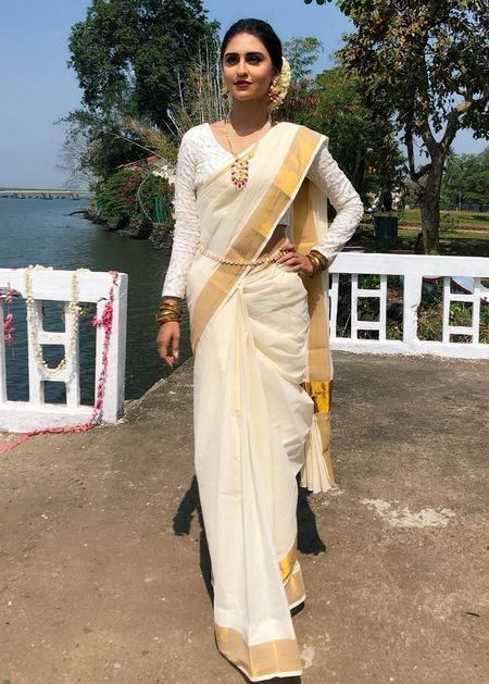 Kerala kasavu cotton saree Kerala Cotton Saree, Kerala Kasavu Saree, Kasavu Saree, Saree Wearing, Indian Sarees Online, Indian Saree Blouses Designs, Designer Sarees Online, Latest Fashion Design, Lakme Fashion Week